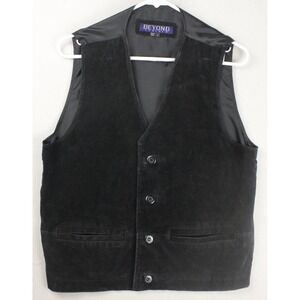 Beyond Leather Mens S Black Suede Leather Vest Button Front Vintage 90s